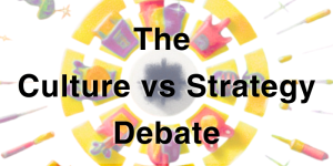 The Culture vs Strategy Debate with random graphical objects in the background